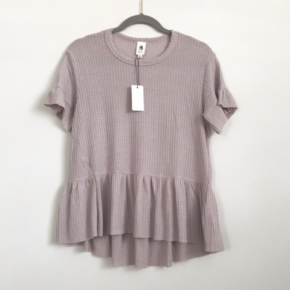 Flawless Tops - VICI Cozy Cutie Thermal Peplum Top Pearl Grey